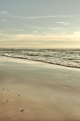 Buy stock photo Beach, sunshine and clouds