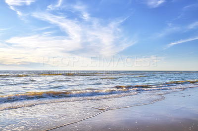 Buy stock photo Beach, sunshine and clouds