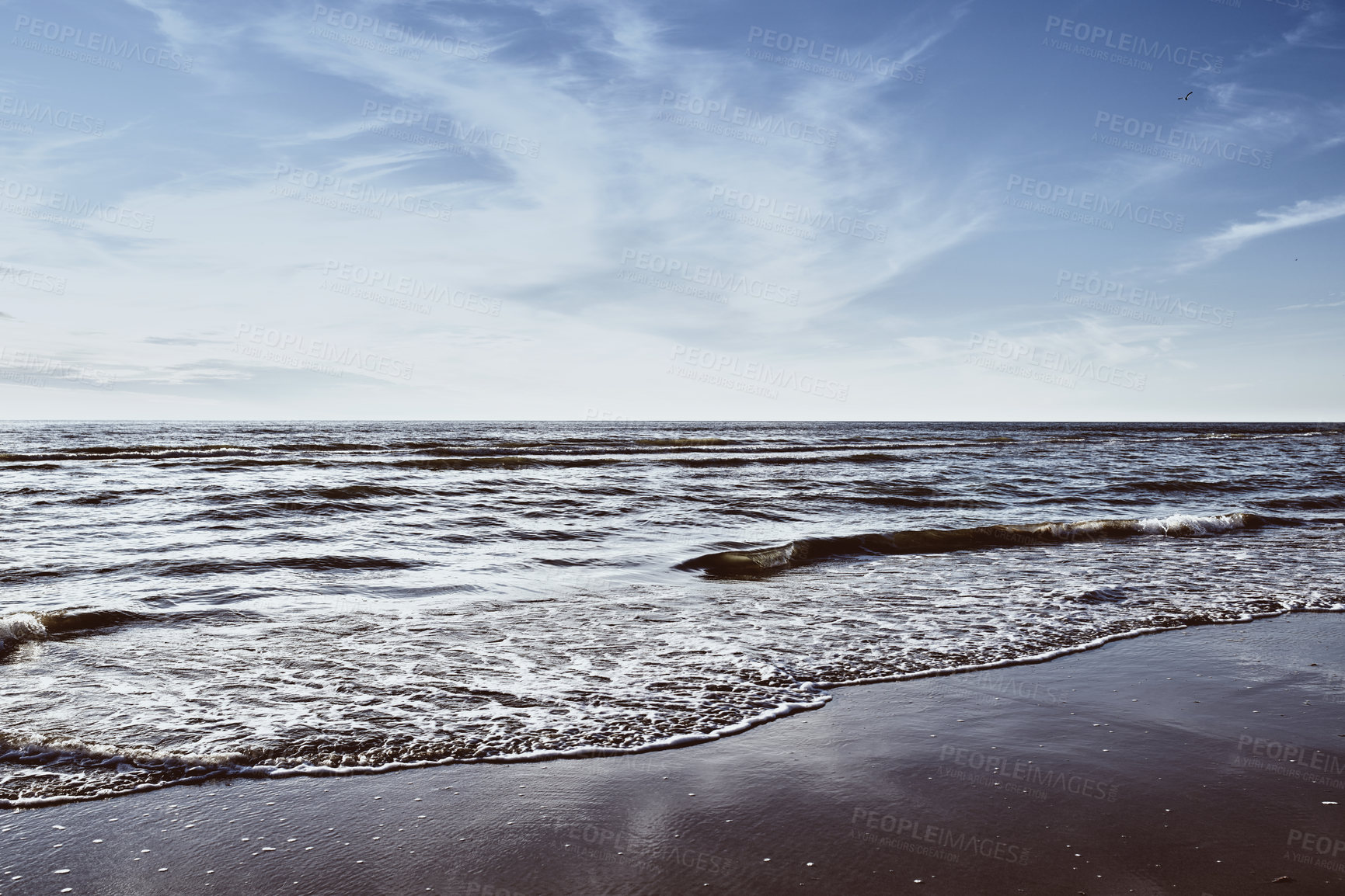 Buy stock photo Beach, sunshine and clouds