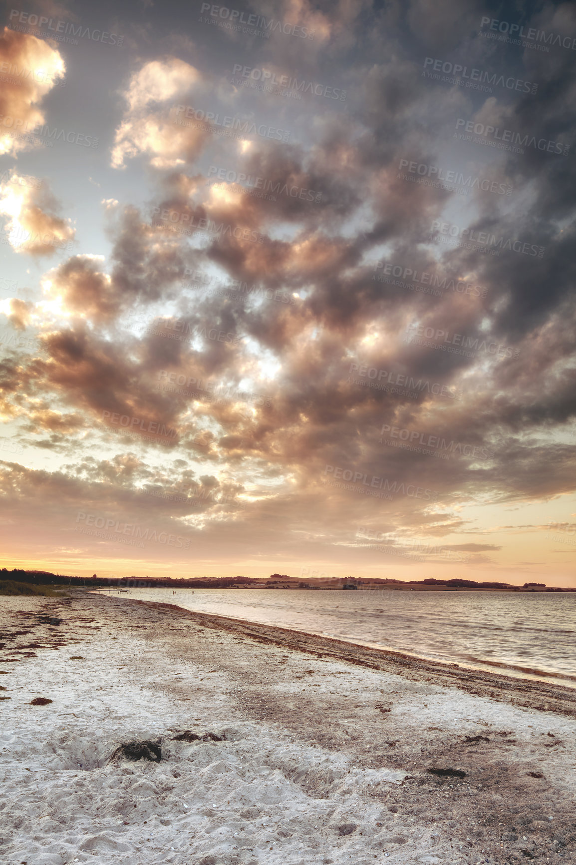 Buy stock photo Beach, sunshine and clouds