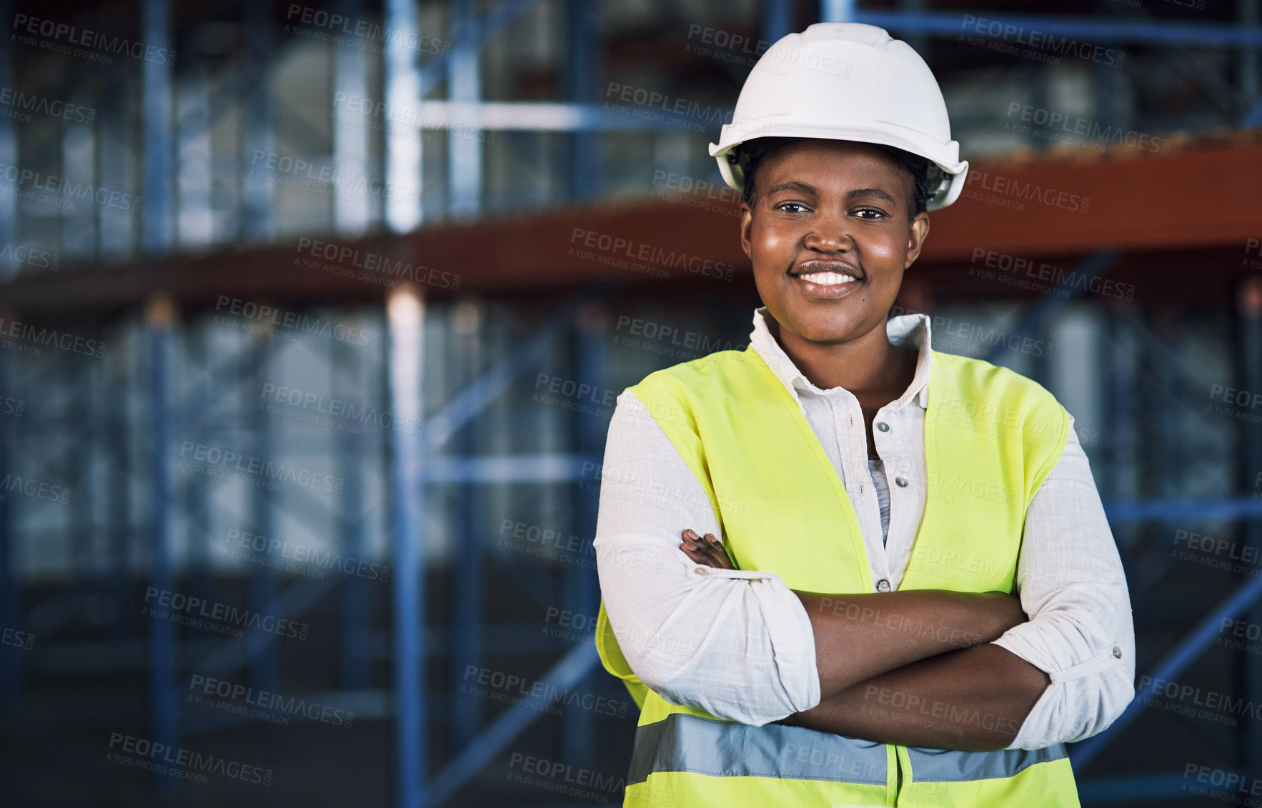 Buy stock photo Portrait of a confident young woman working a construction site