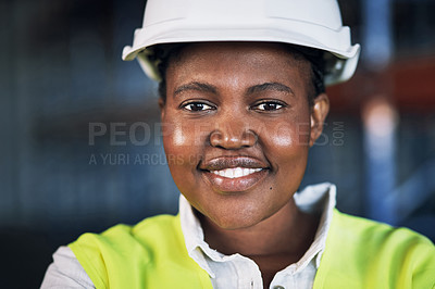 Buy stock photo Portrait of a confident young woman working a construction site