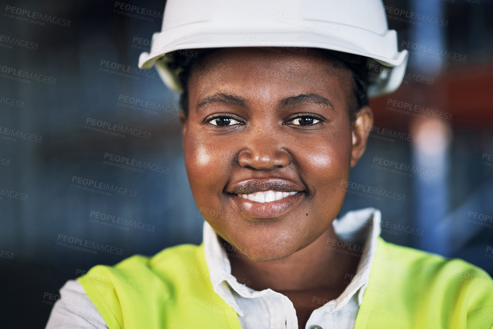 Buy stock photo Portrait of a confident young woman working a construction site