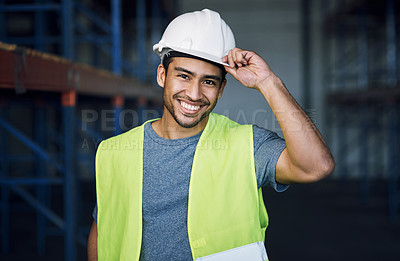 Buy stock photo Portrait of a confident young man working a construction site