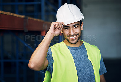 Buy stock photo Portrait of a confident young man working a construction site