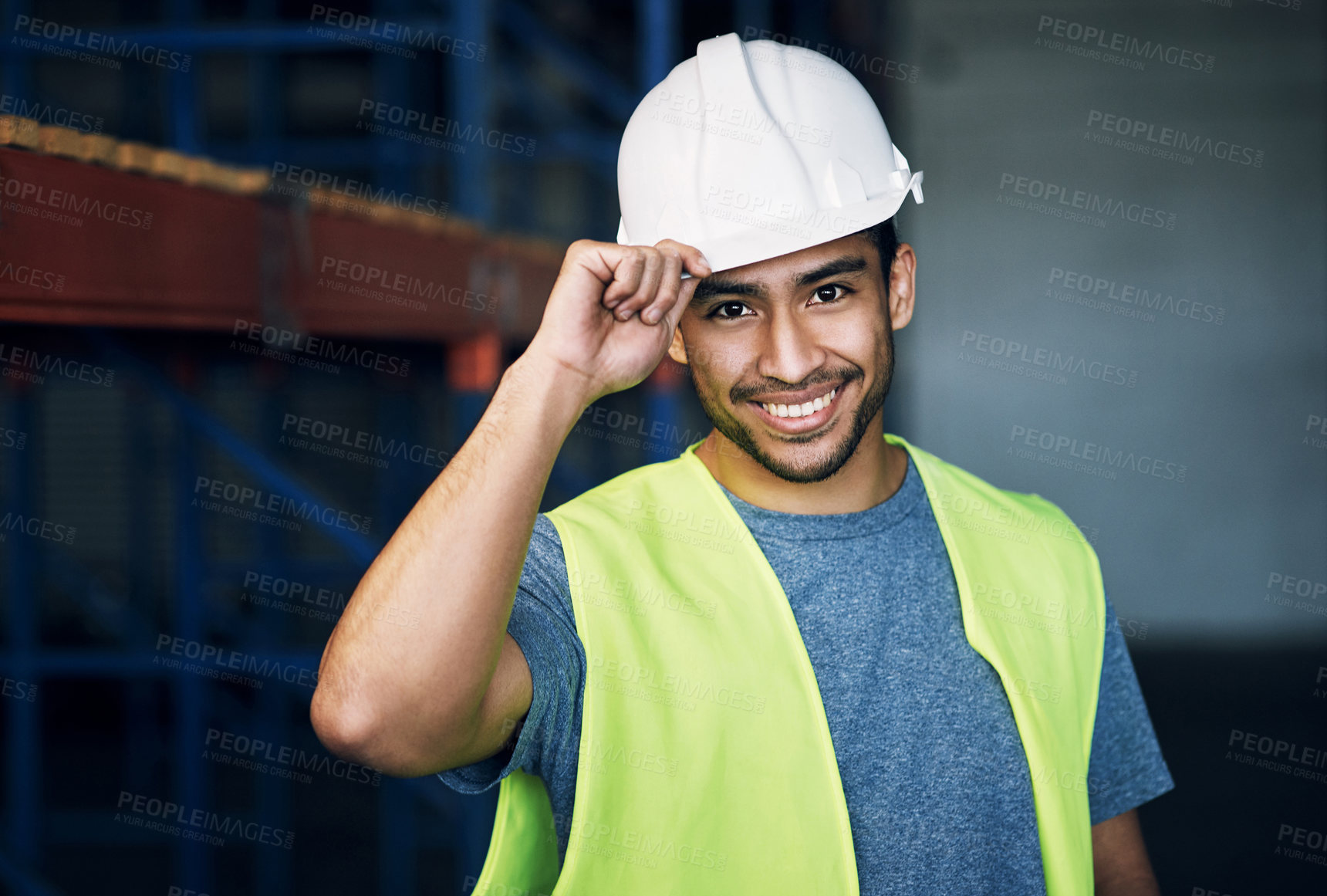 Buy stock photo Portrait of a confident young man working a construction site