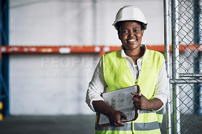 Buy stock photo Portrait of a confident young woman working a construction site