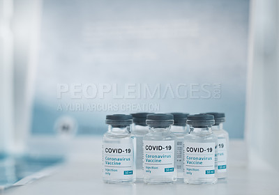 Buy stock photo Shot of vaccines on a counter in an office