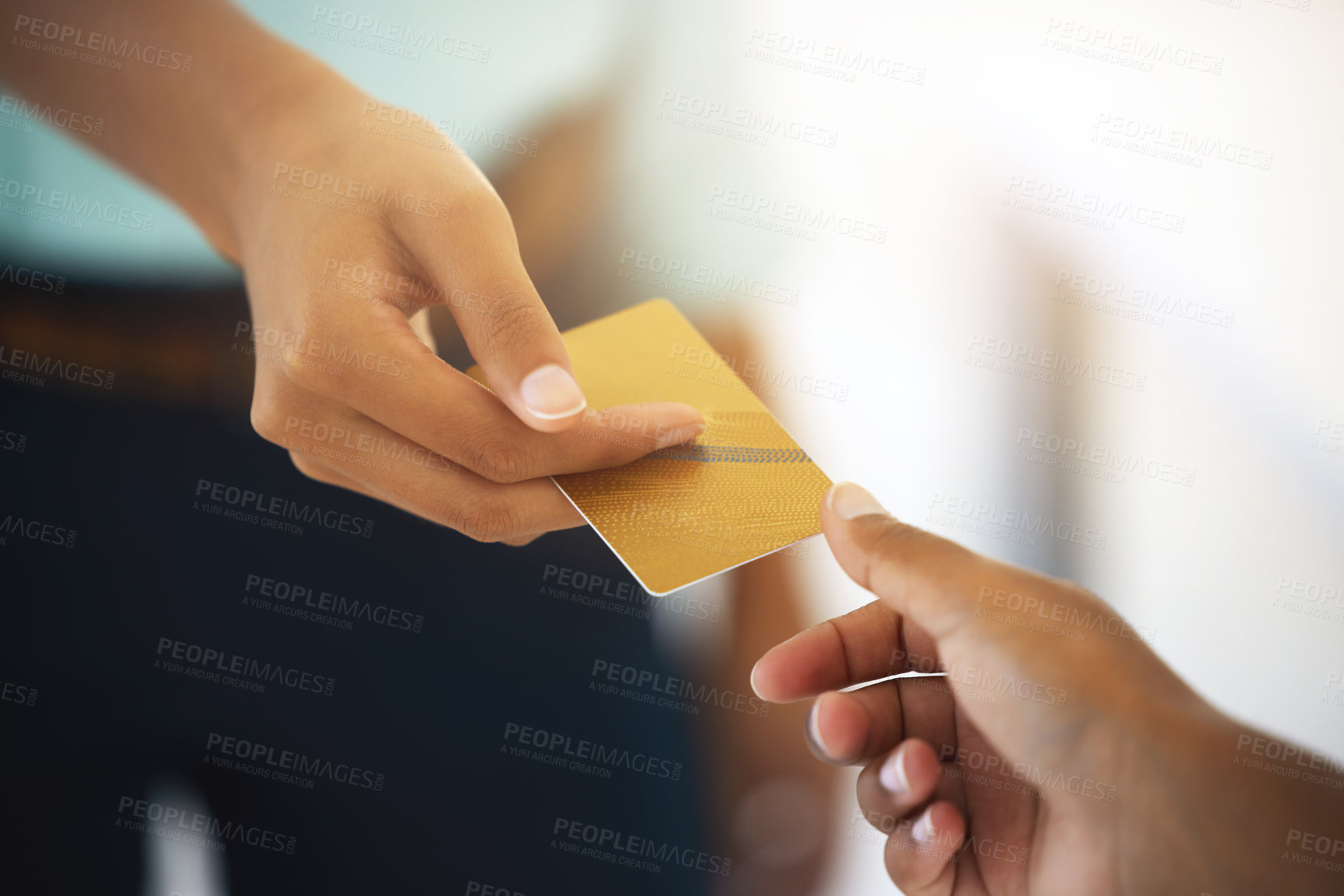 Buy stock photo Cropped shot of an unrecognizable person giving someone a credit card