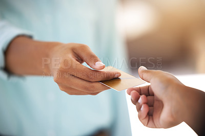 Buy stock photo Cropped shot of an unrecognizable person giving someone a credit card