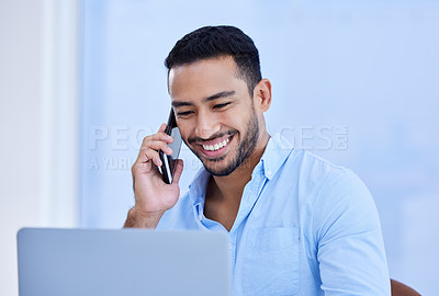 Buy stock photo Shot of a young businessman working in a call center