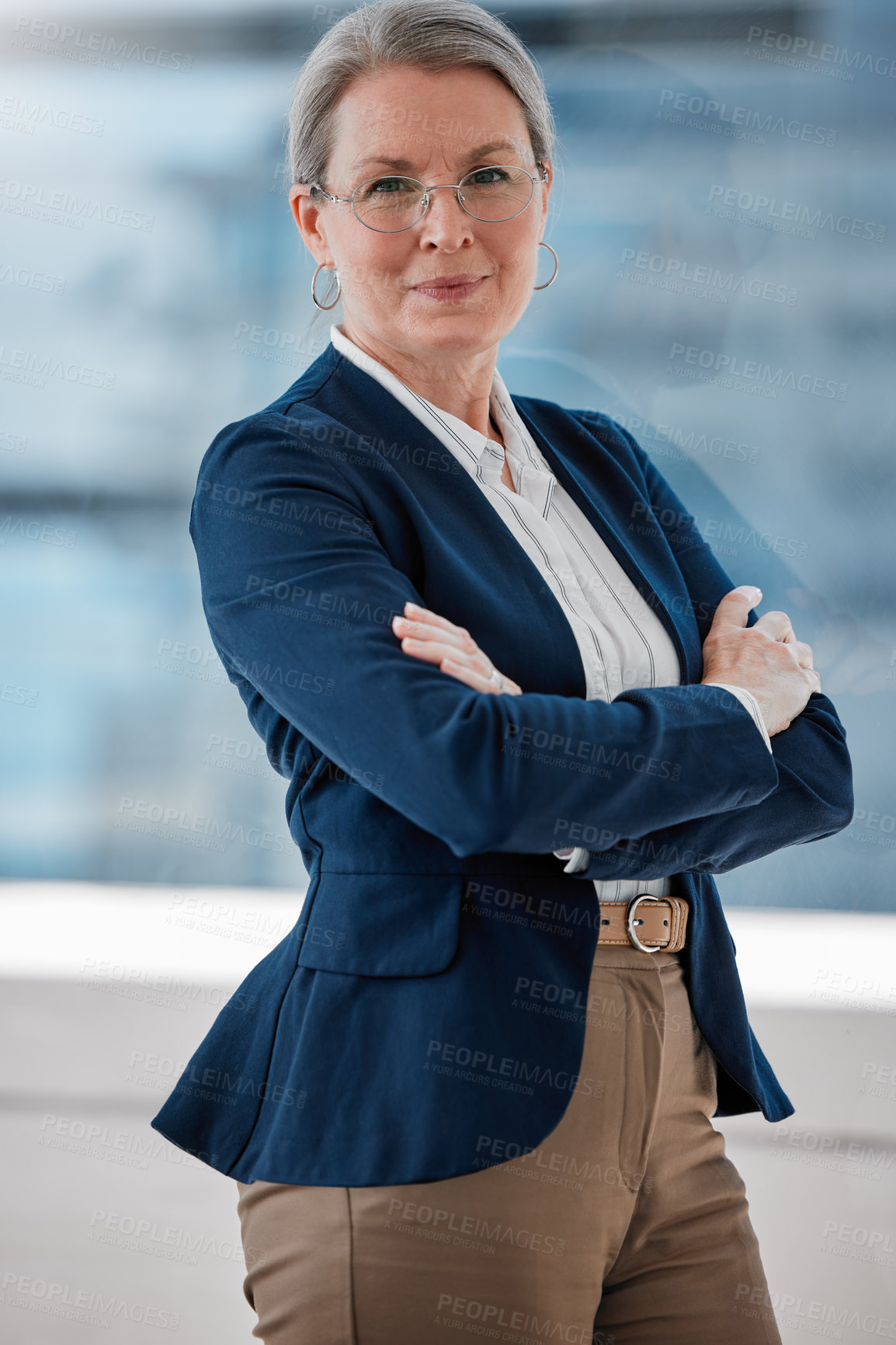 Buy stock photo Mature female manager, smile and portrait for career report or project management for leader in office. Business woman, profession and confident in corporate success and assertive in work job company