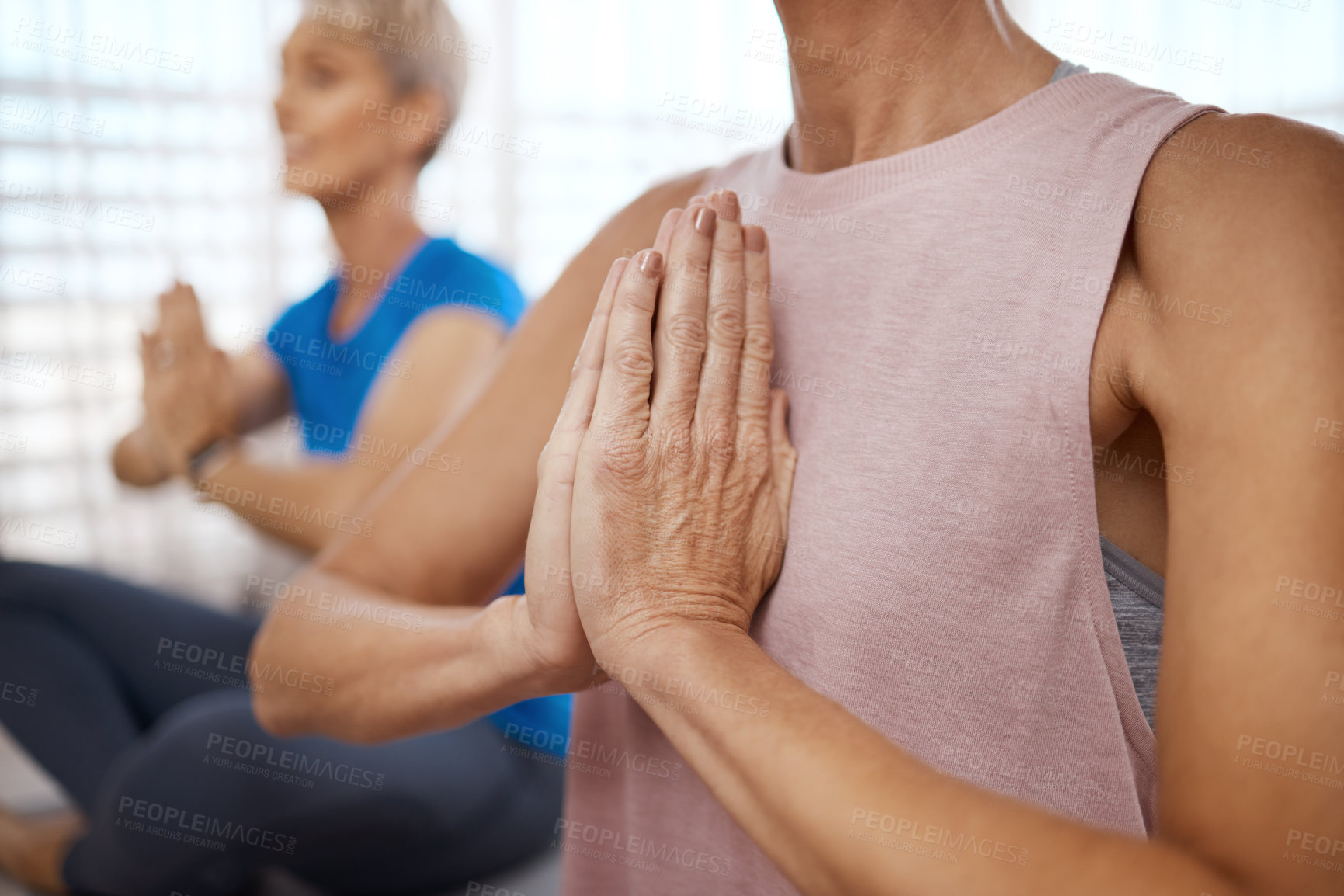 Buy stock photo Closeup shot of two unrecognizable women doing exercises on the floor together at home