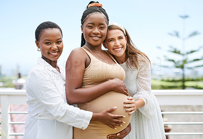 Buy stock photo Shot of a group of women taking photos during a baby shower