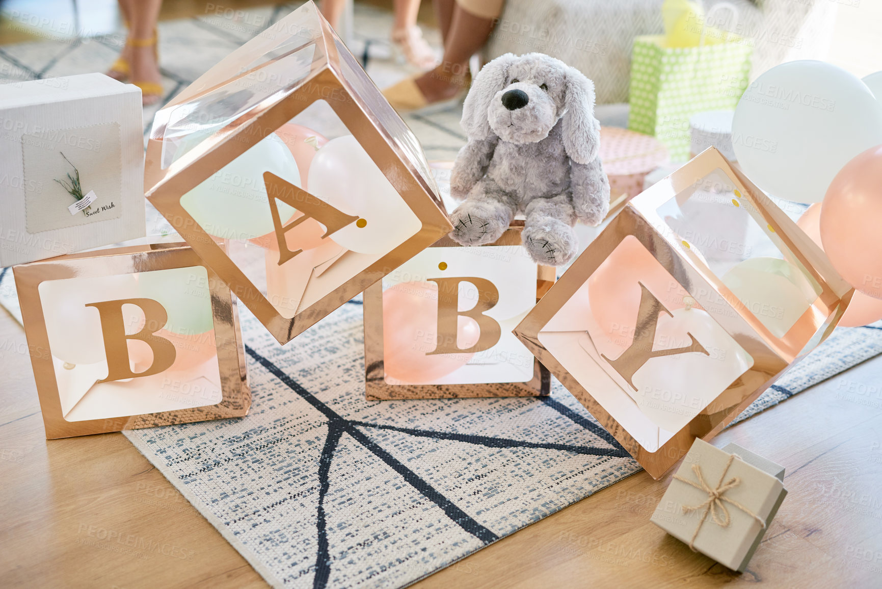 Buy stock photo Shot of an empty room with a sign for a baby shower