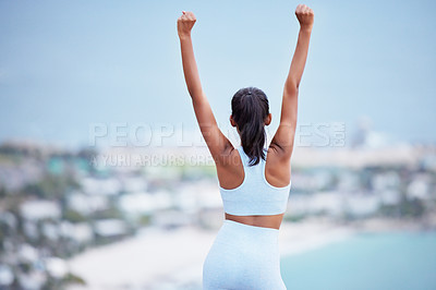 Buy stock photo Shot of a woman celebrating a succesful workout