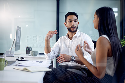 Buy stock photo Discussion, conversation and employees in meeting for collaboration, planning and development in business for corporate career. Partnership, teamwork and lawyers in office with documents and contract