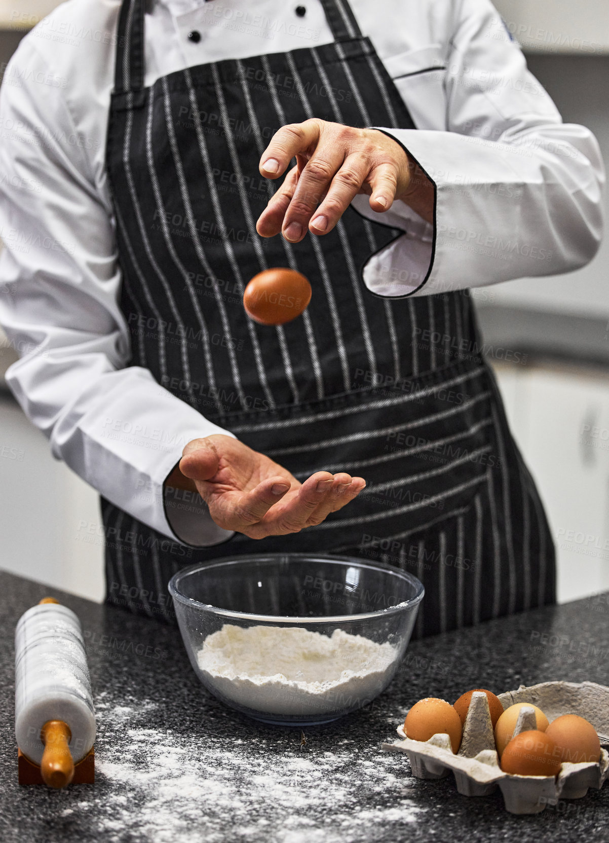 Buy stock photo Shot of an unrecognisable man preparing freshly made pasta