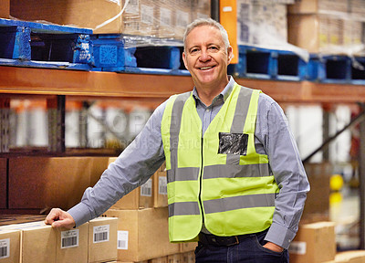 Buy stock photo Portrait of a mature man working in a warehouse