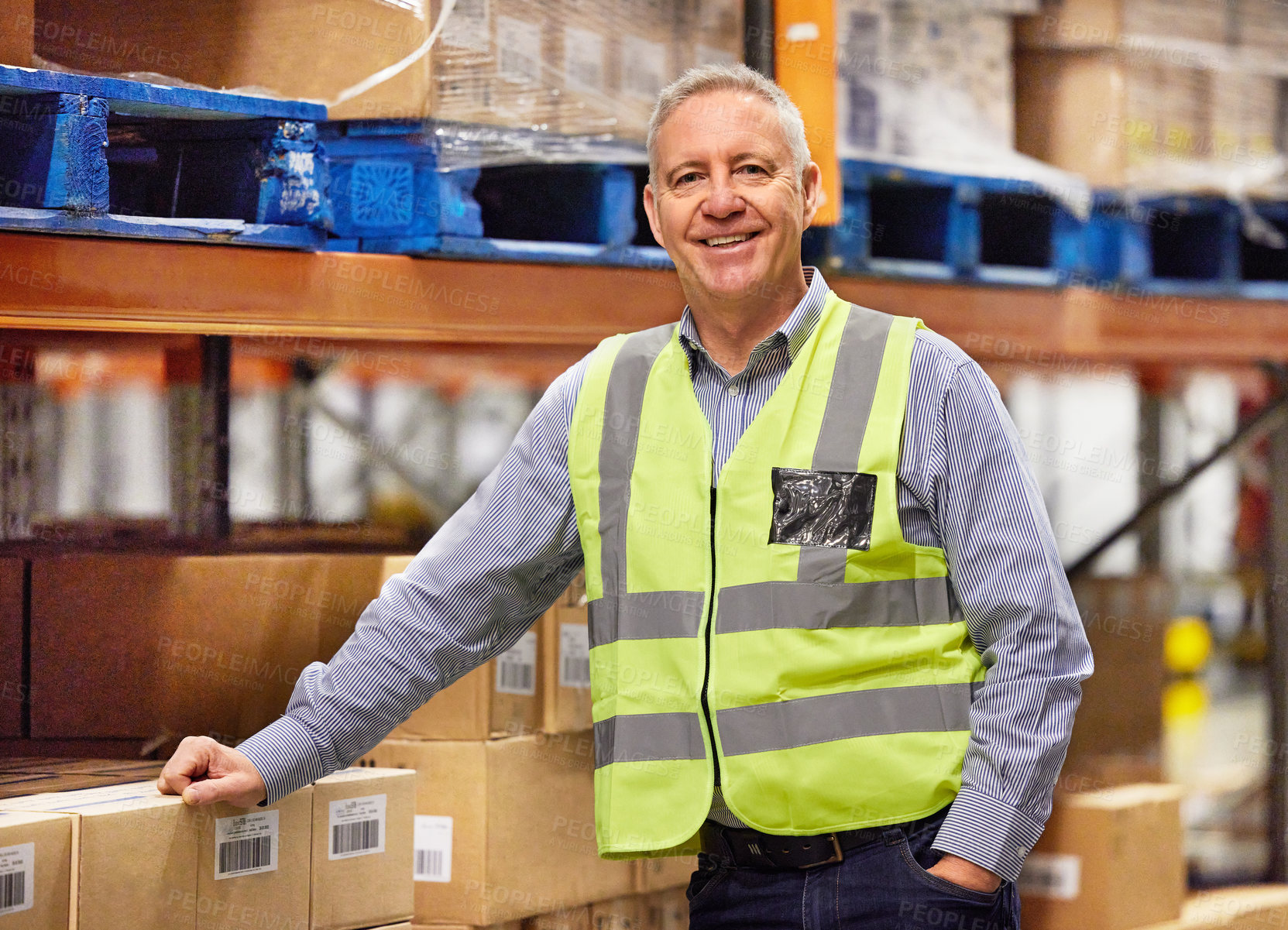 Buy stock photo Portrait of a mature man working in a warehouse