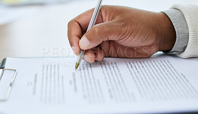 Buy stock photo Closeup shot of an unrecognisable man going through paperwork