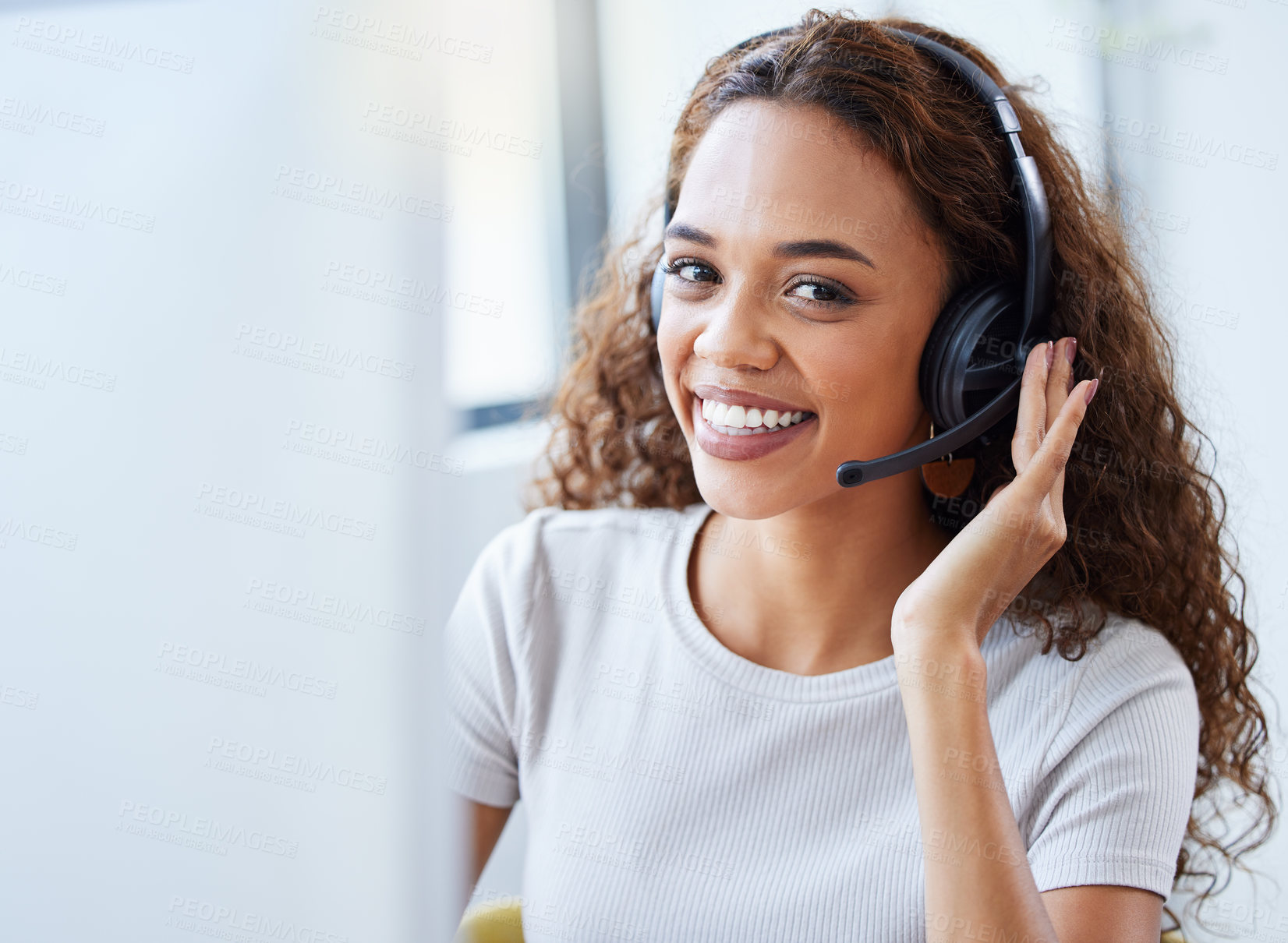 Buy stock photo Call center, portrait and business woman in office for telemarketing, customer service and ecommerce help desk. Advisory, sales and contact us with female consultant at computer for crm agent