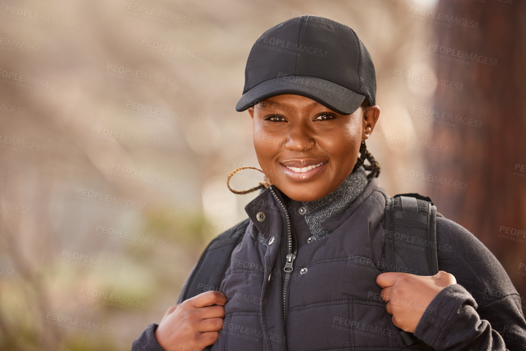 Buy stock photo Shot of a young woman enjoying a day in nature