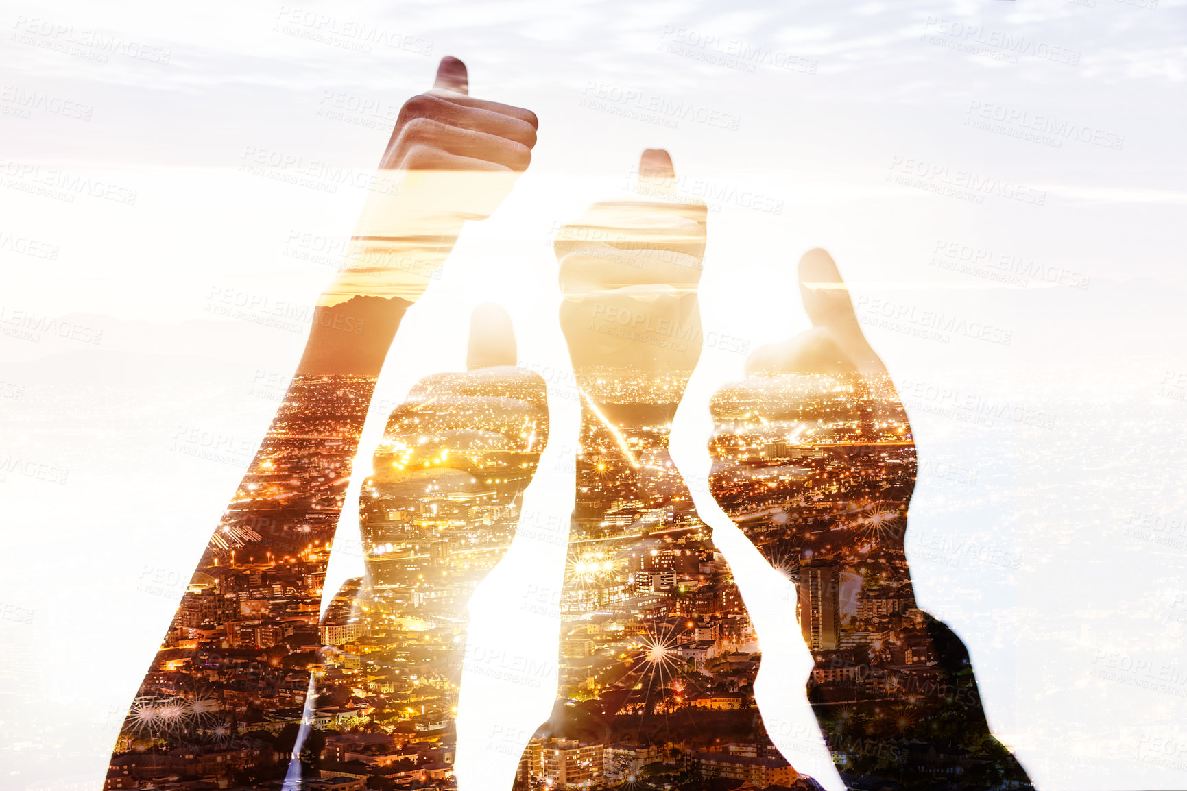 Buy stock photo Shot of a group of unrecognizable businesspeople showing thumbs up together