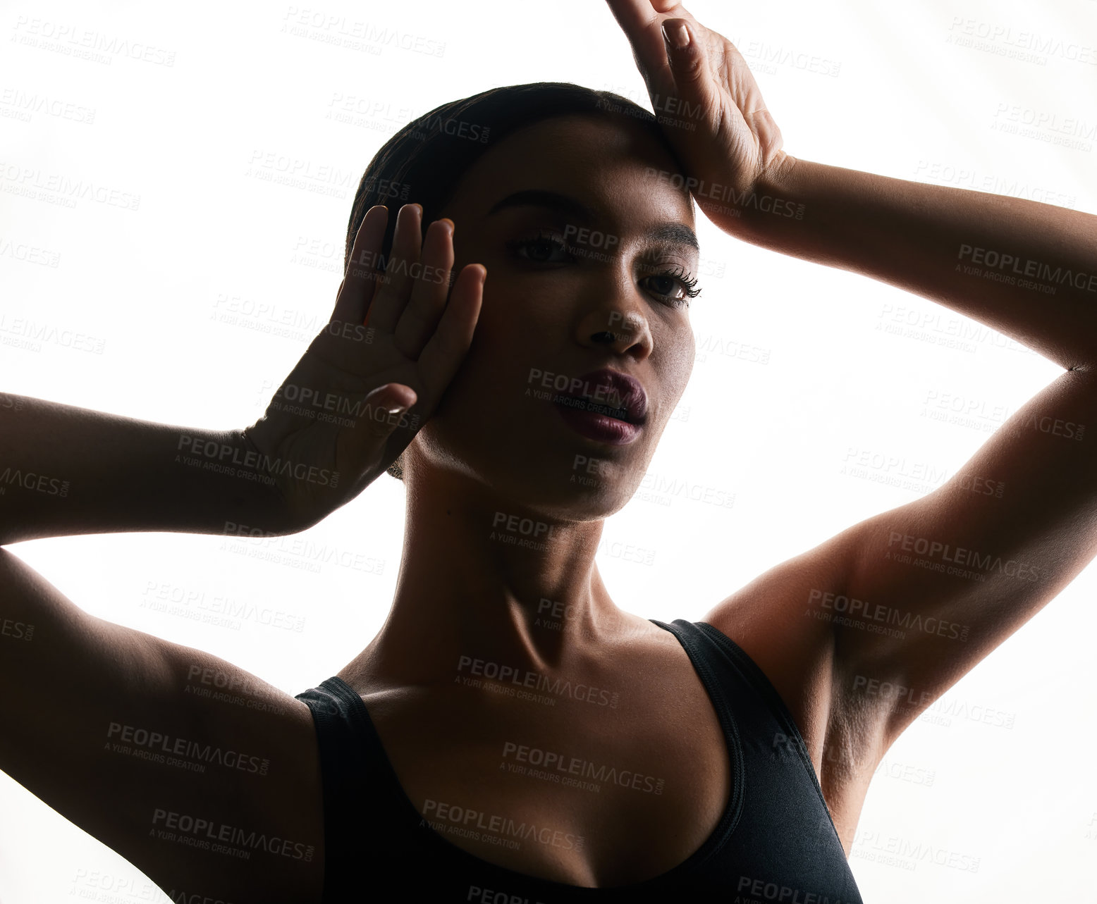 Buy stock photo Girl, dancer and portrait in studio for training, performance and rehearsal on white background. Female person, art and confidence for creative ballet, theatre and practice routine or technique