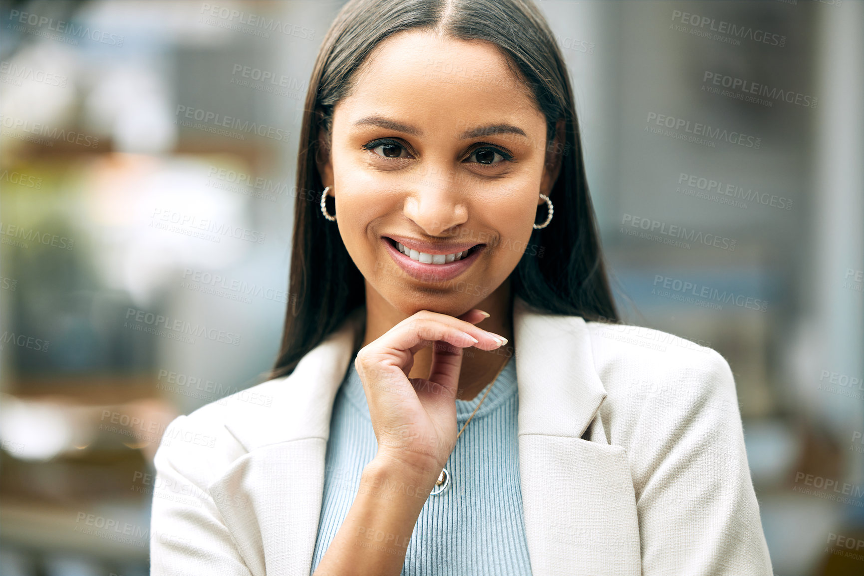 Buy stock photo Portrait, business and woman with smile, confidence and public relations, publicist and PR specialist. Startup, female employee and happy in office, copywriter and professional in agency and pride