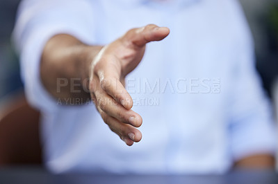 Buy stock photo Cropped shot of an unrecognizable man waiting to shake a new employees hand