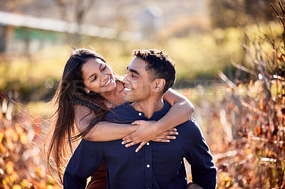 Buy stock photo Shot of a young couple having a date on a wine farm