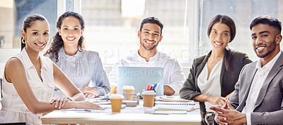 Buy stock photo Portrait of a group of businesspeople having a meeting in an office