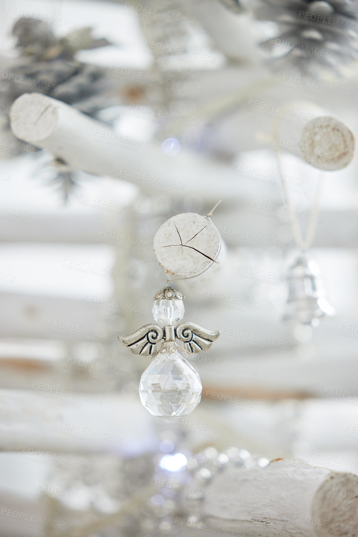 Buy stock photo Closeup shot of an ornament hanging on a tree during Christmas time