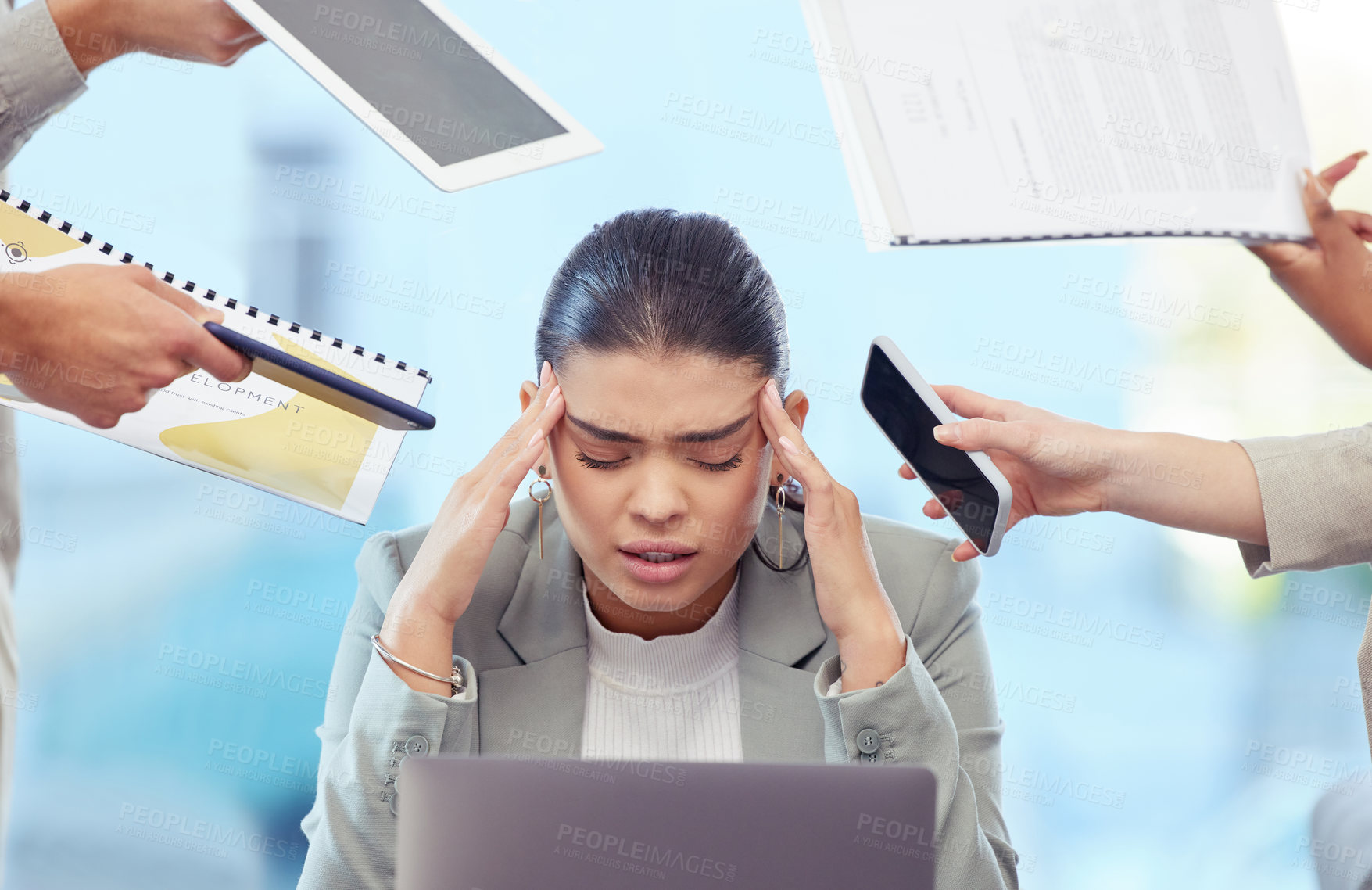 Buy stock photo Shot of a young woman having a stressful day at work