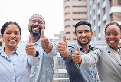 Buy stock photo Shot of a group of businesspeople giving the thumbs up