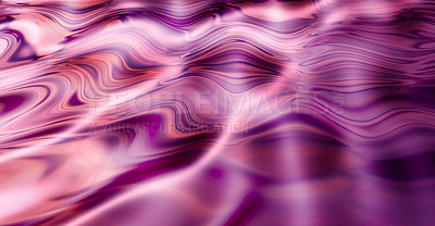 Buy stock photo CGI abstract ripple effect of liquid with pink, purple mixture reflection of wavy pattern and texture. Wallpaper background of fluid color spectrum. Psychedelic and cosmic art or esoteric surface.