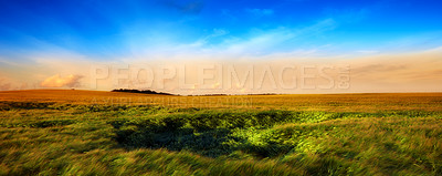 Buy stock photo A  photo of sunset in the countryside at summertime