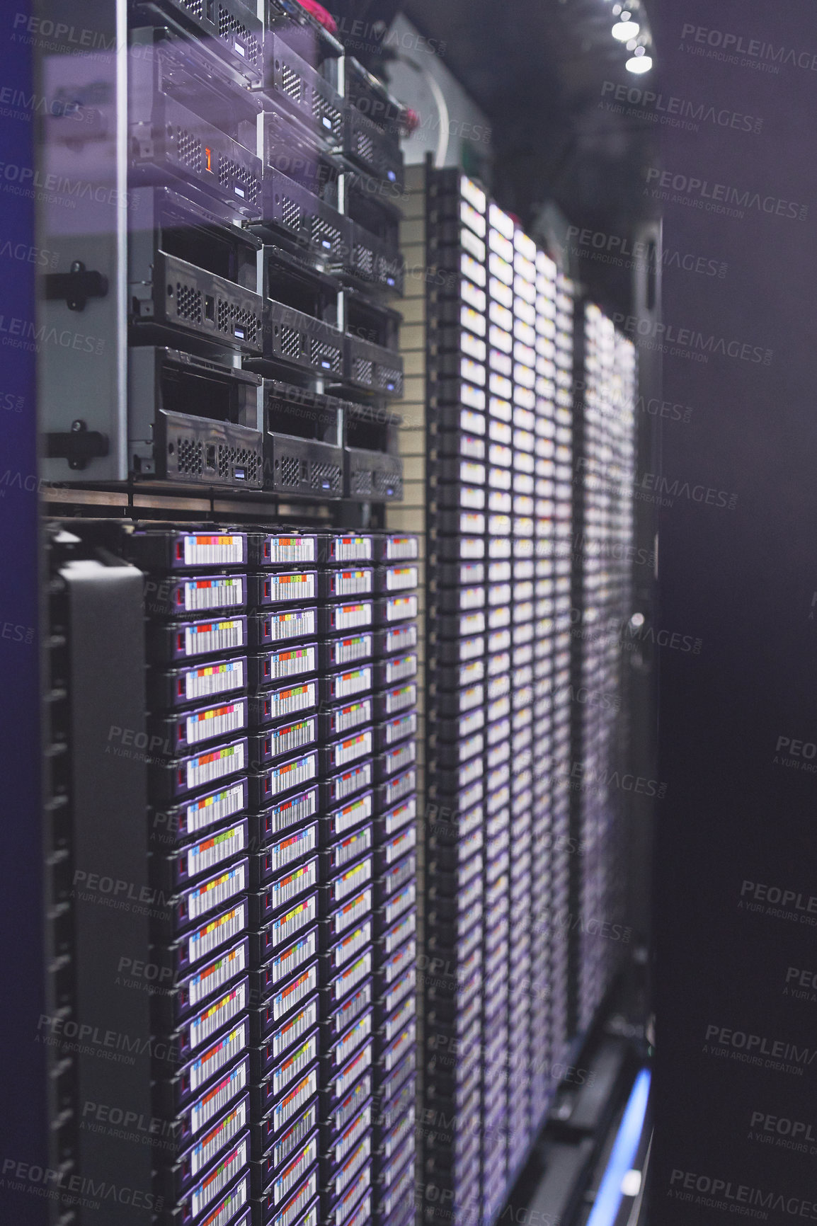 Buy stock photo Shot of electronic equipment in an empty server room