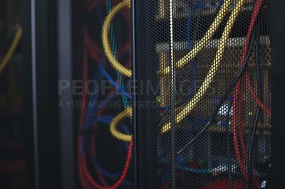 Buy stock photo Closeup shot of electronic equipment in a server room
