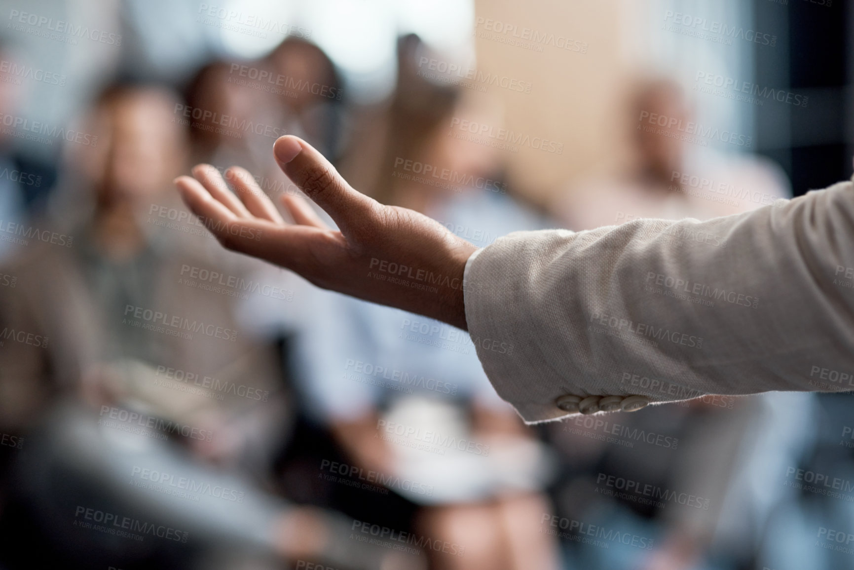 Buy stock photo Shot of an unrecognizable businessman delivering a presentation at a conference