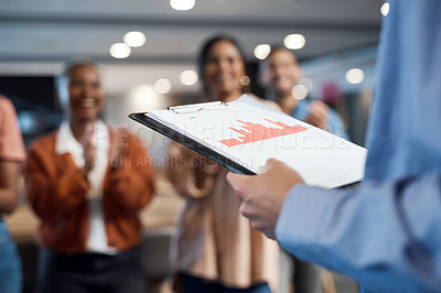Buy stock photo Shot of a group of businesspeople clapping during a financial meeting in a modern office