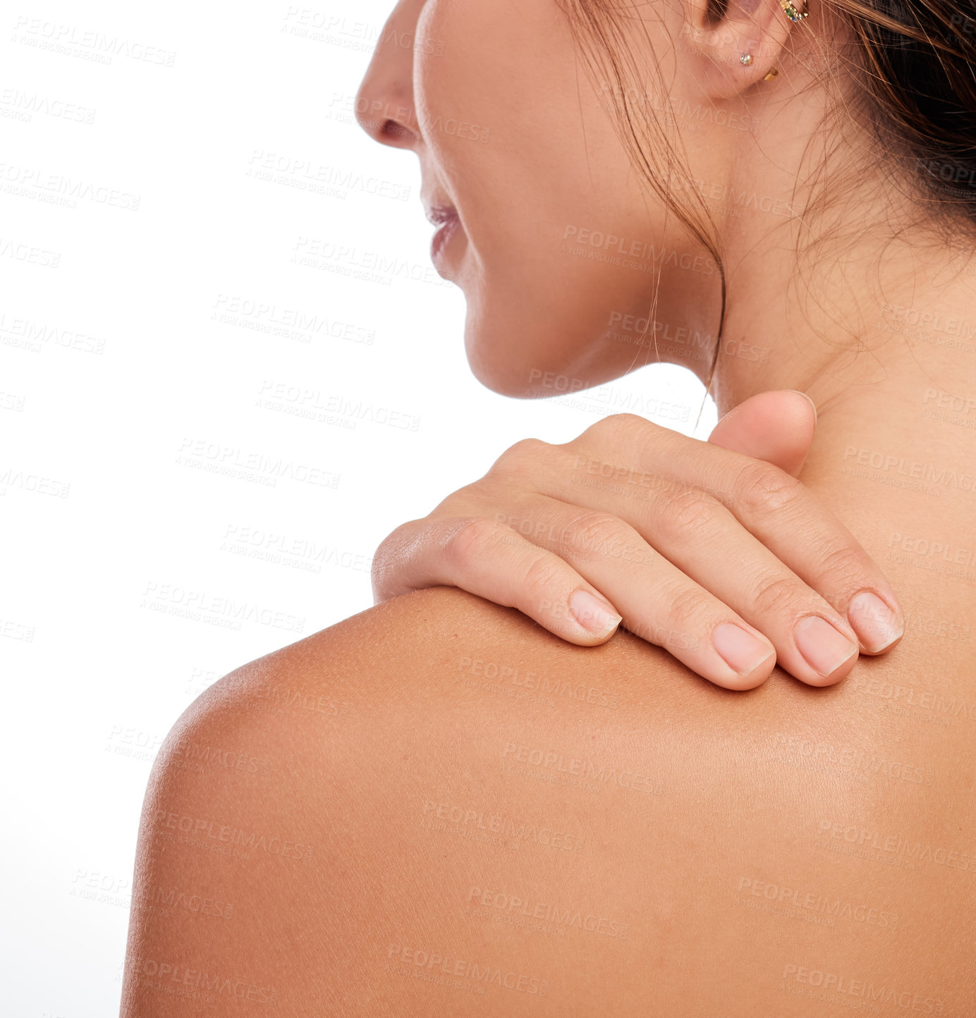 Buy stock photo Cropped shot of an unrecognizable woman posing alone in the studio