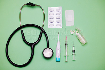 Buy stock photo Shot of medical equipment against a green background