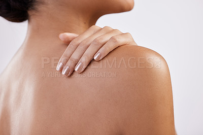 Buy stock photo Studio shot of an unrecognisable woman posing against a white background