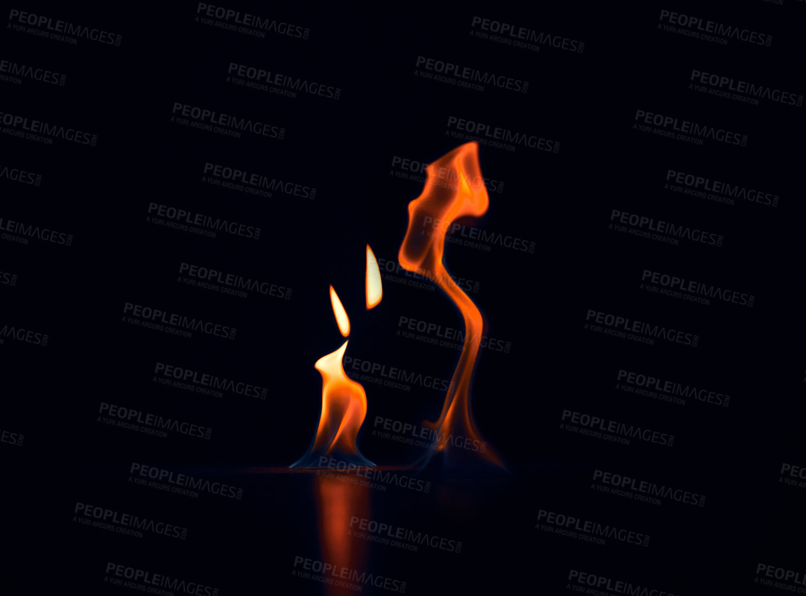 Buy stock photo Fire, hot and flame with energy in studio for flare, sparks and ignition for light on black background. Empty, heat and burning with glow for natural element, inferno or combustion with danger