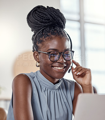 Buy stock photo Shot of a young woman using a headset in a modern office