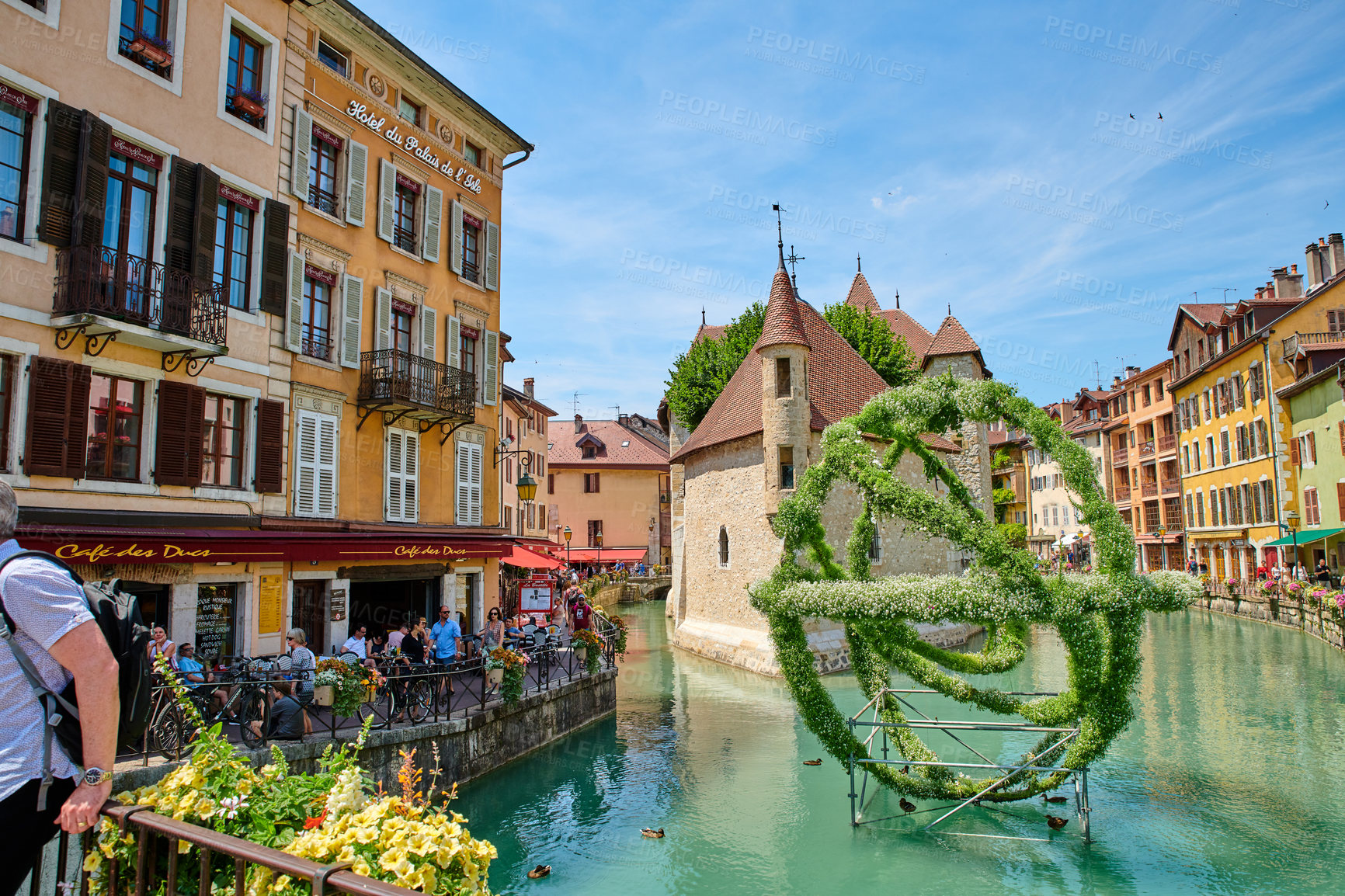 Buy stock photo Editorial: Annecy, France, July, 17, 2019: Houses and street life in the famous medieval part of the city of Annecy, Department of Upper Savoy, France.