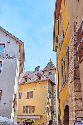 Buy stock photo Annecy, France, July, 17, 2019: Houses and street life in the famous medieval part of the city of Annecy, Department of Upper Savoy, France.Editorial: Annecy, France, July, 17, 2019: Houses and street life in the famous medieval part of the city of Annecy, Department of Upper Savoy, France.