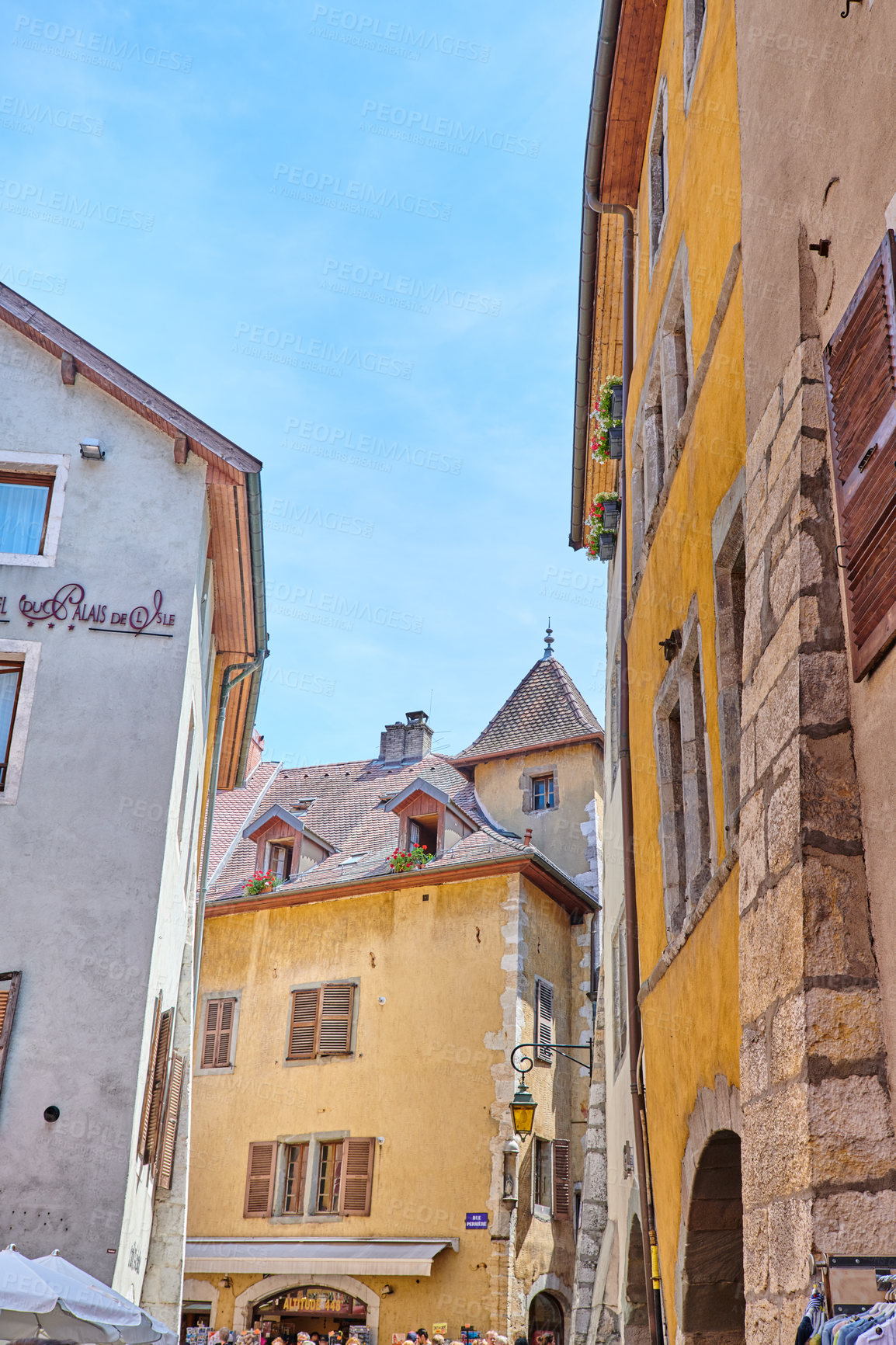 Buy stock photo Annecy, France, July, 17, 2019: Houses and street life in the famous medieval part of the city of Annecy, Department of Upper Savoy, France.Editorial: Annecy, France, July, 17, 2019: Houses and street life in the famous medieval part of the city of Annecy, Department of Upper Savoy, France.